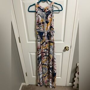 Jaase Multicolor Abstract Print Maxi Dress (Navy, Mustard, Pink, White)